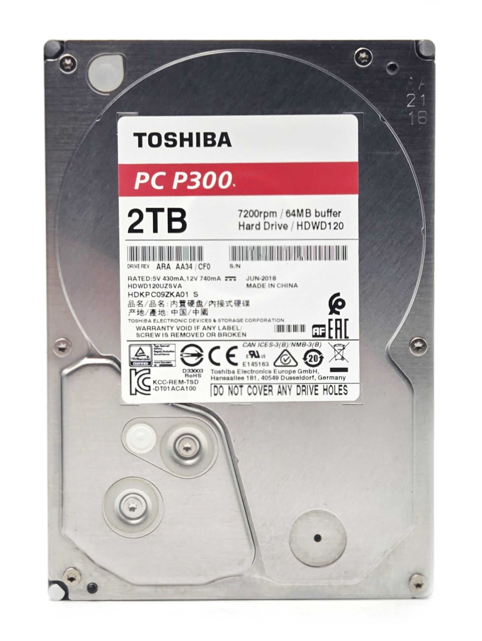 Toshiba P300 2TB High-Performance Festplatte 3,5" SATA  64MB 7200RPM HDWD120UZSV
