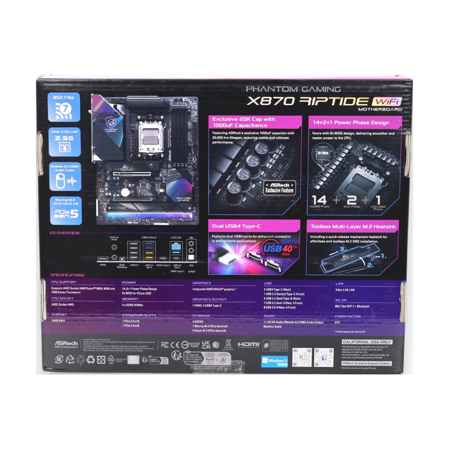ASRock X870 Riptide WiFi AM5 ATX DDR5 PCIe 5.0 USB4 Mainboard Ryzen 9000
