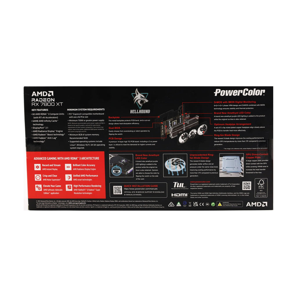PowerColor Hellhound Radeon RX 7800 XT Grafikkarte 16GB GDDR6 HDMI 3x DP