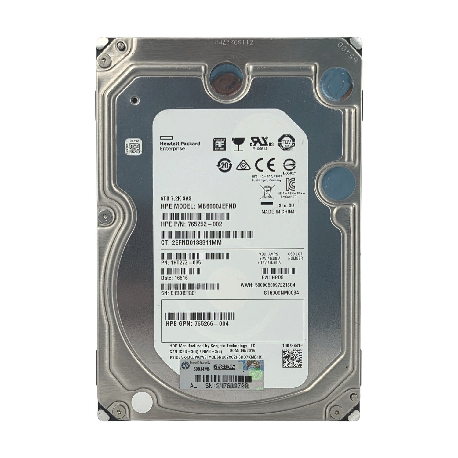 HP Seagate 6TB 3.5" 7.2K 12G SAS HDD Festplatte ST6000NM0034 MB6000JEFND