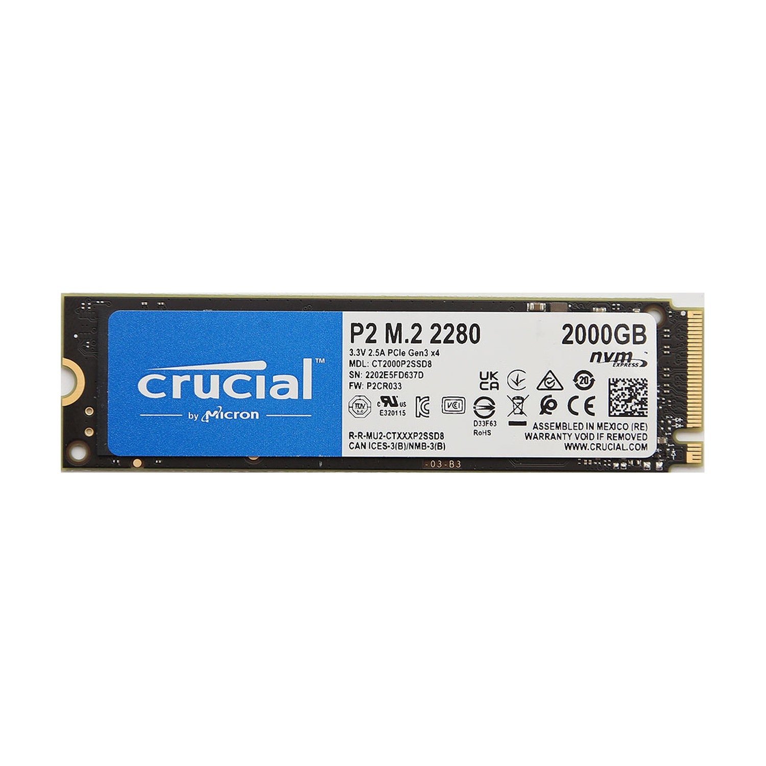 Crucial P2 CT2000P2SSD8 2TB Internes SSD Bis zu 2400MB/s 3D NAND NVMe PCIe M.2
