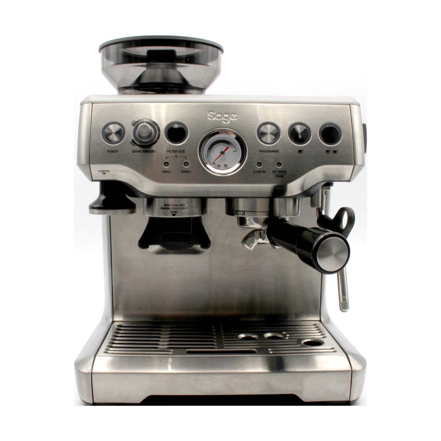 Sage The Barista Express  Espressomaschine mit manuellem Milchaufschäumer.