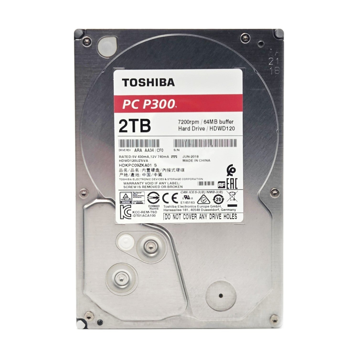 Toshiba P300 2TB High-Performance Festplatte 3,5" SATA  64MB 7200RPM HDWD120UZSV