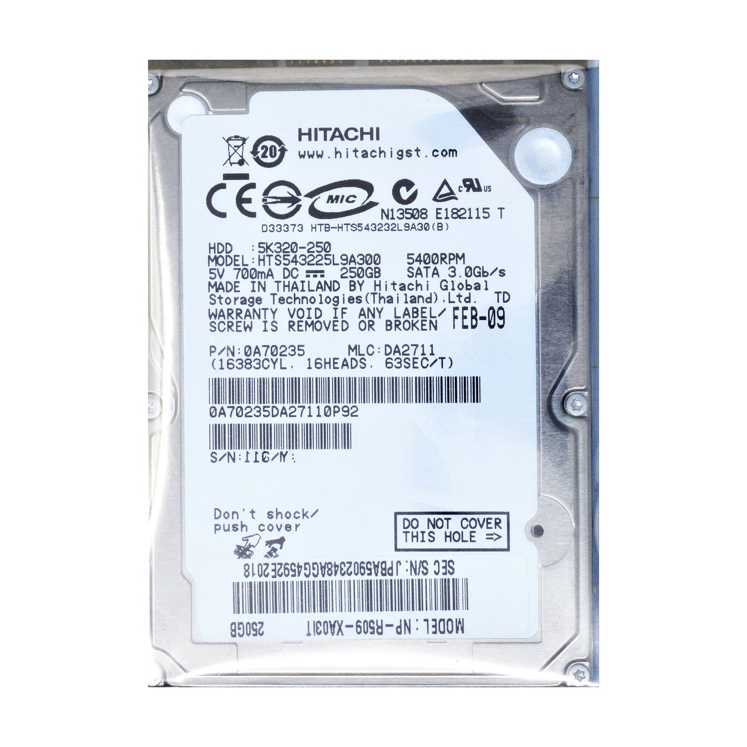 Hitachi HTS543225L9A300 250GB 2,5 Zoll HDD intern SATA II 300 MB/s 5400RPM 8MB Cache
