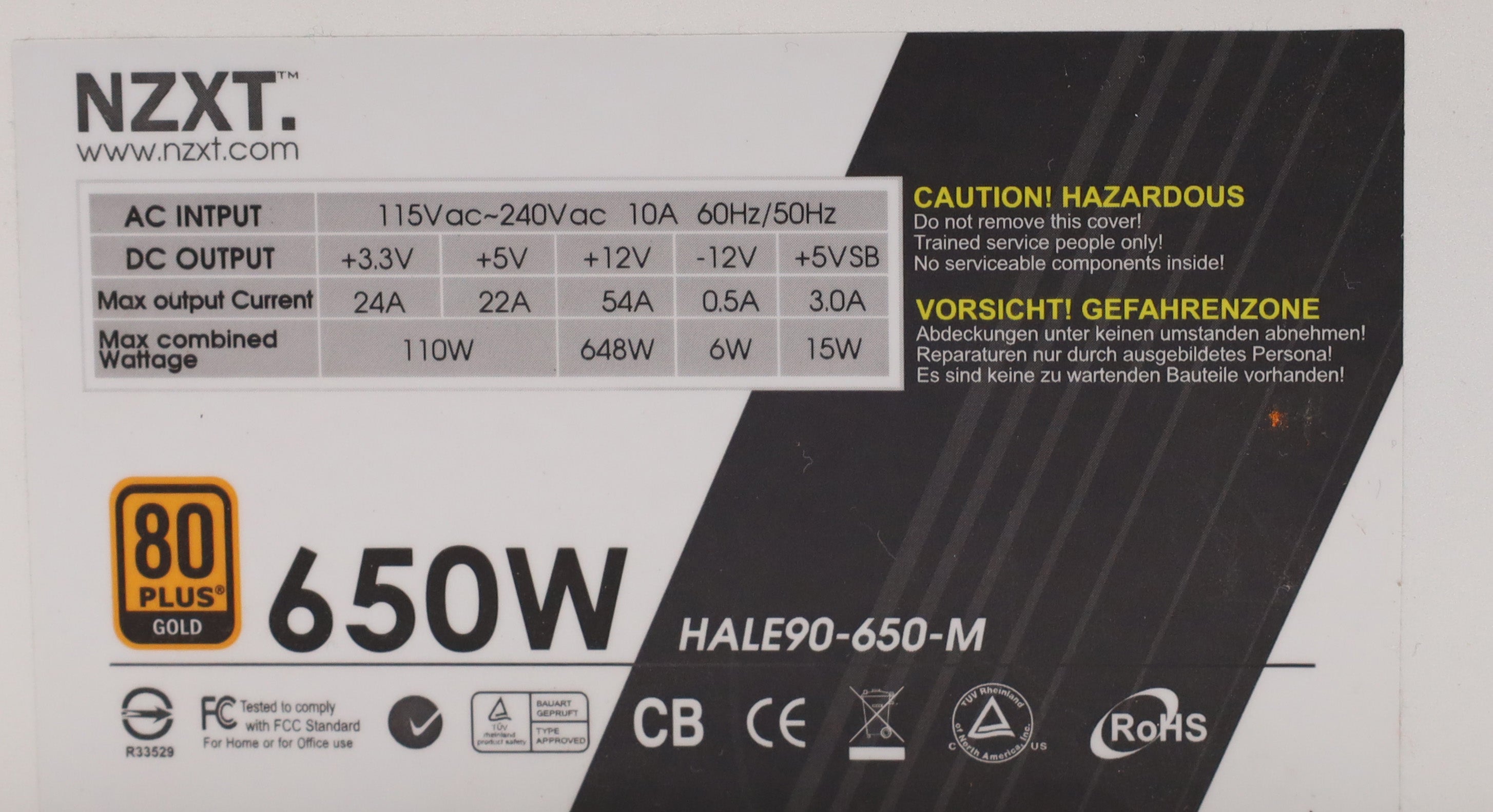 NZXT HALE90 80Plus Gold Modulares Netzteil 650 W Weiß unvollständig